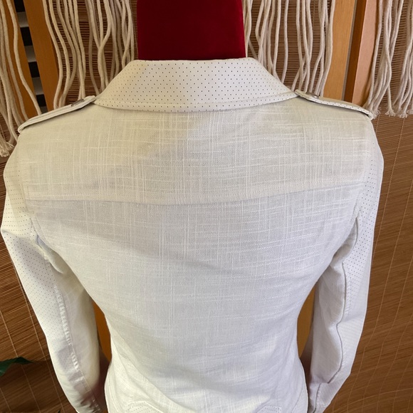 NYDJ Faux Leather Linen Moto Jacket Off White XS - Picture 9 of 15